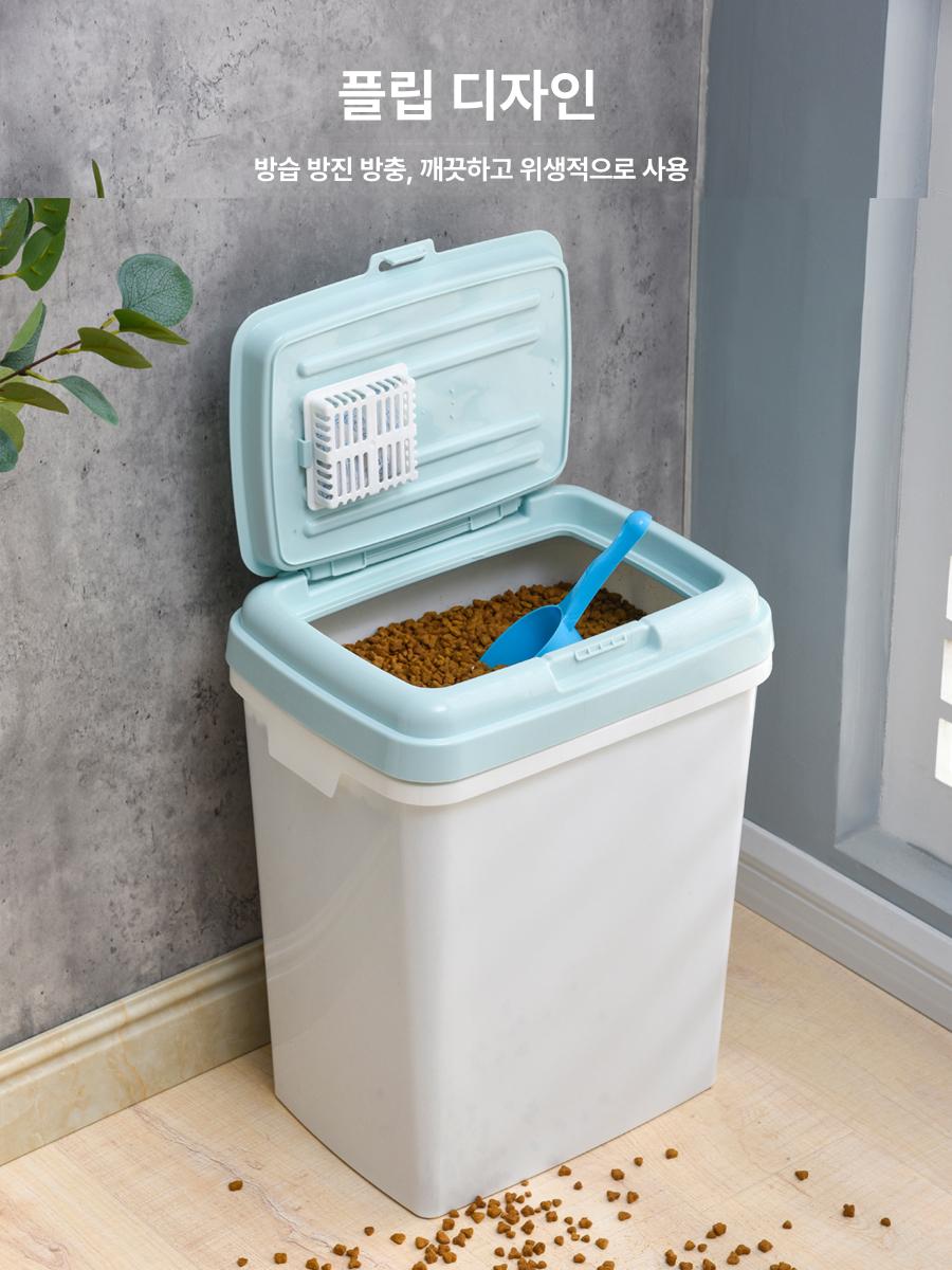 강아지 대형견 사료통 밀폐 보관함 먹이통 뚜껑 계량컵 보관 - 상세 이미지 3