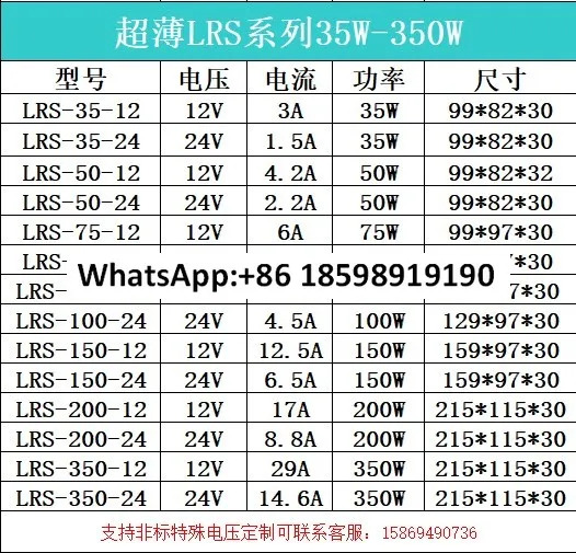 초박형 LRS-35/50/75/100/150/200/350W 220V DC 24V 12V 스위칭 전원공급장치