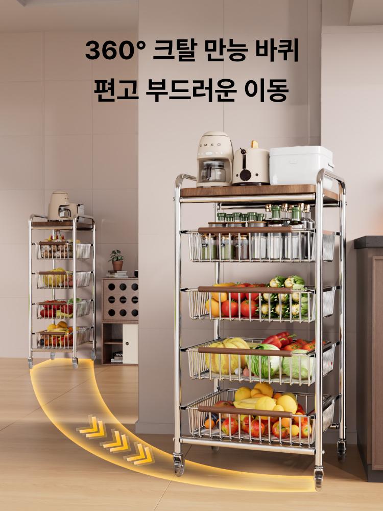우드웨건 우드트롤리 이동식카트 서빙카트 선반 주방카트 수납 왜건 다용도 거실 - 상세 이미지 3