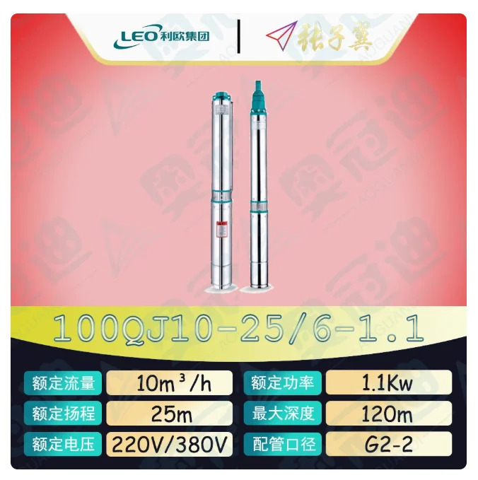 LEO QJ 깊은 우워터펌프 하이 리프트 스테인레스 스틸 3상 380V 100QJ10-25/6-1.1 100QJ10-33/8-1.5 100QJ10-48/12-2.2