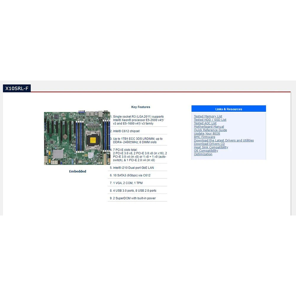 Supermicro 산업패키지 마더보드 LGA2011 E5-1600/2600 V3/V4 군 DDR4 ECC 7 PCI-E 슬롯 X10SRL-F