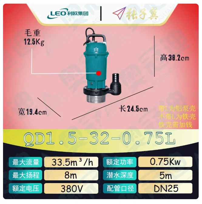 LEO QDX 소형 수펌프 철 쉘 3상 380V QX15-10-0.75 QX25-6-0.75 QX1.5-32-0.75 QX40-6-1.1 QX15-14-1.1 QX10-18