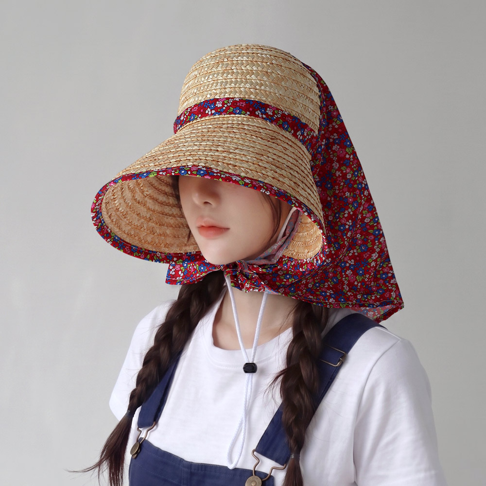 자외선 햇빛 차단 과수원 농사 밭일 작업 일 모자 썬캡 플로라 밀짚 썬햇 레드, Free - 상품 이미지