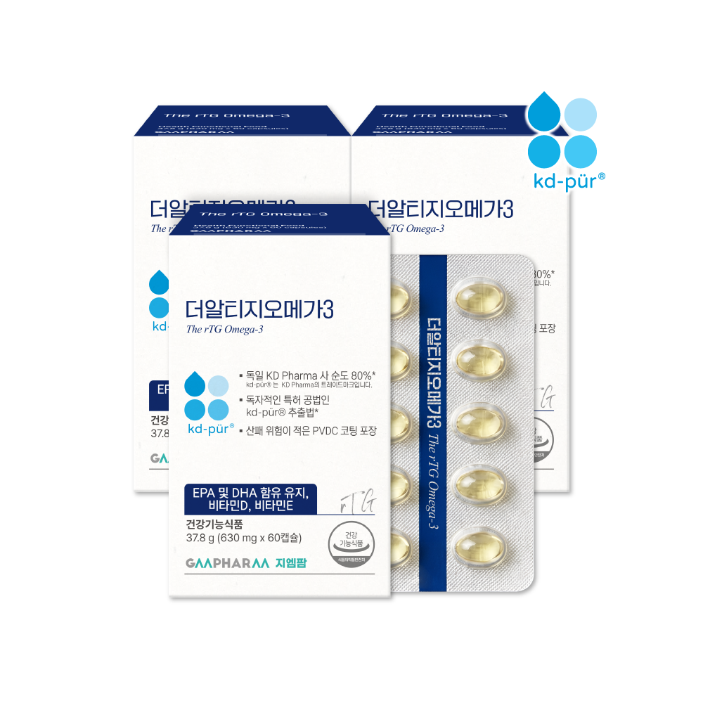 지엠팜 더 알티지 rTG 오메가3 KD파마 초임계 임산부 비타민D 청소년 60캡슐, 3개 - 상품 이미지