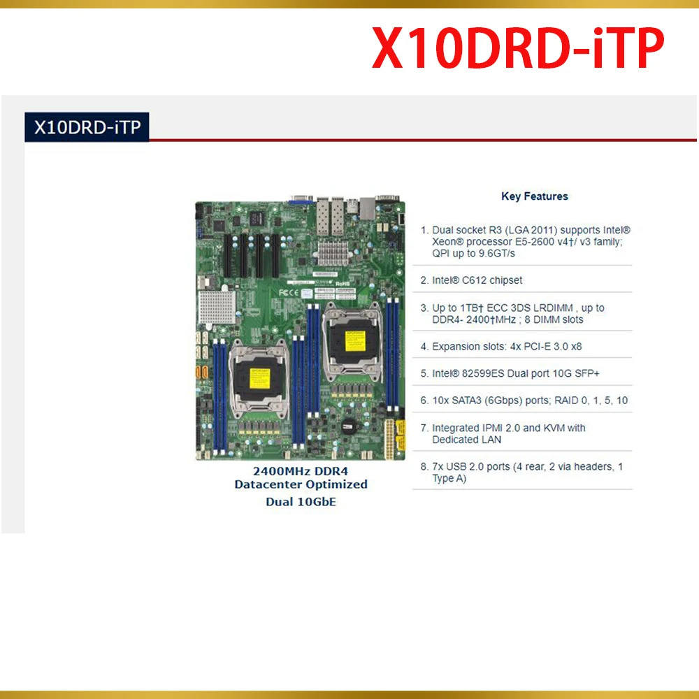Supermicro 서버 마더보드 E5-2600 v4/v3 군 프로세서 듀얼 포트 10G SFP LGA2011 DDR4 X10DRD-iTP