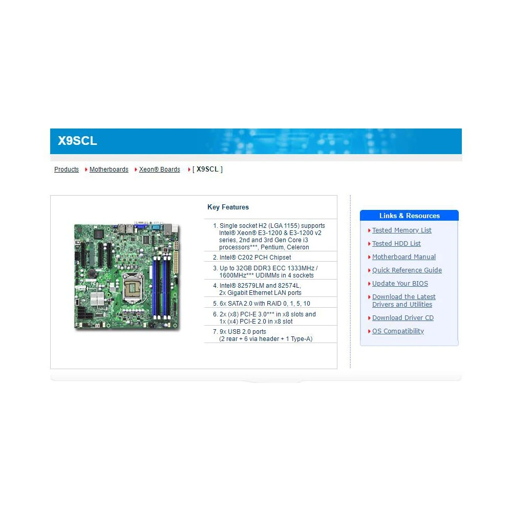 Supermicro 서버 마더보드 LGA1155 E3-1200 V1 V2 시리즈 대 코어 i3 DDR3 SATA 2.0 PCI-E 3.0 X9SCL