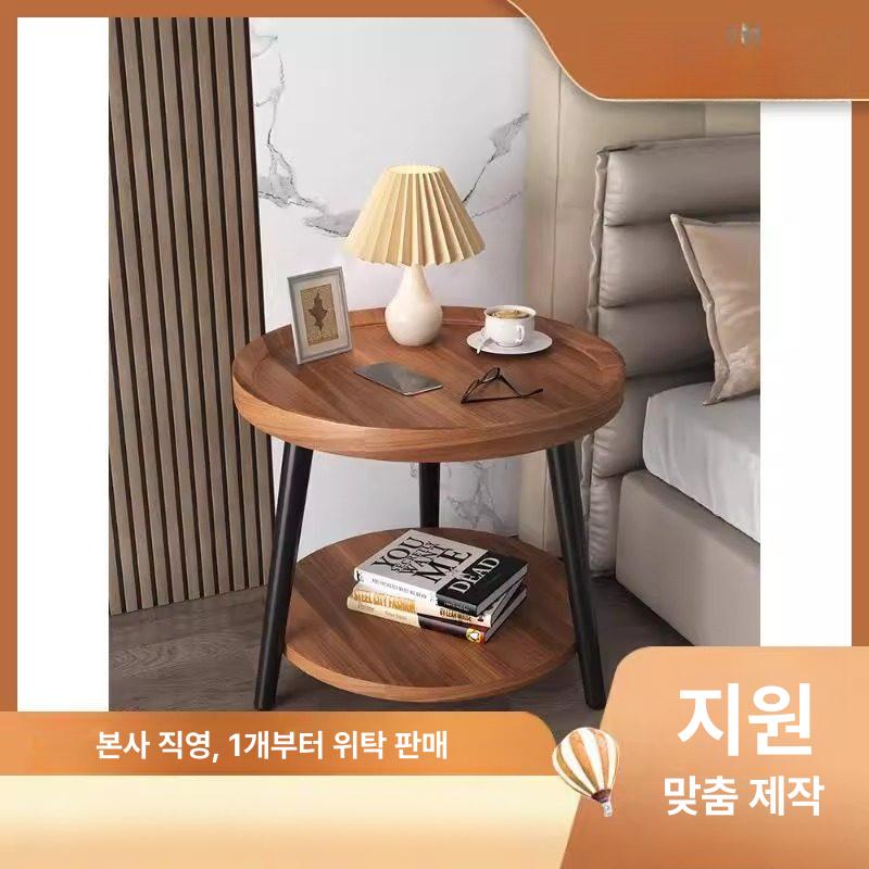 침대옆 바퀴달린 원형 협탁 사이드테이블 소형 나이트스탠드 원목 모던 심플 보조탁자 미니탁 간이책상 - 상세 이미지 3