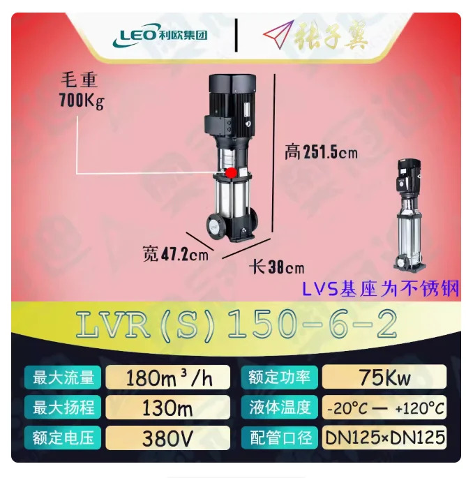 LEO LVR/LVTS150 스테인레스 스틸 수직 다단 펌프 LVR150-6-2 LVS150-6-2 LVR150-6-1 LVS150-6-1 LVR150-6 LVS150-6
