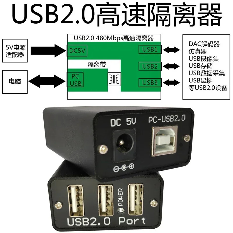 USB2.0 고속 스페이서 480M 제거 디코더 DAC 공통 접지 전류 사운드 절연 보호 USB 포트 전원공급장치
