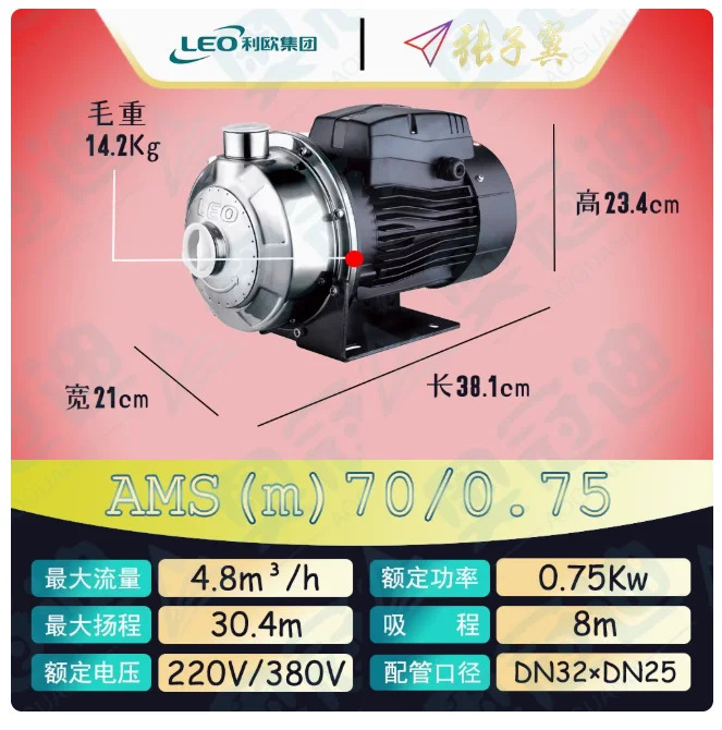 LEO AMS호환 스테인레스 스틸 단일 스테이지 원심 펌프 CMF 자동 380V/220V AMS호환70/0.75 AMS호환m70/0.75 AMS호환120/0.55 AMS호환m12