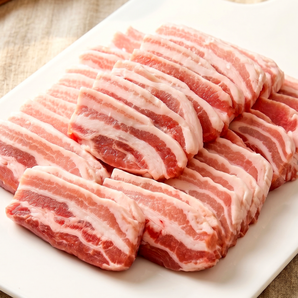 돼지고기 듀록 통 삼겹살 벽돌 대패 냉삼 300g 500g 냉동삼겹살 수입 - 상품 이미지