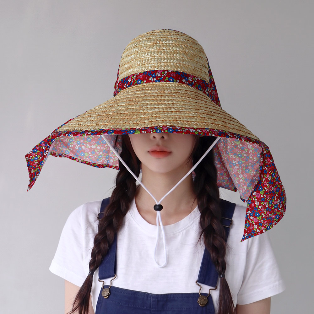 자외선 햇빛 차단 과수원 농사 밭일 작업 일 모자 썬캡 플로라 밀짚 썬햇 레드, Free - 상세 이미지 2