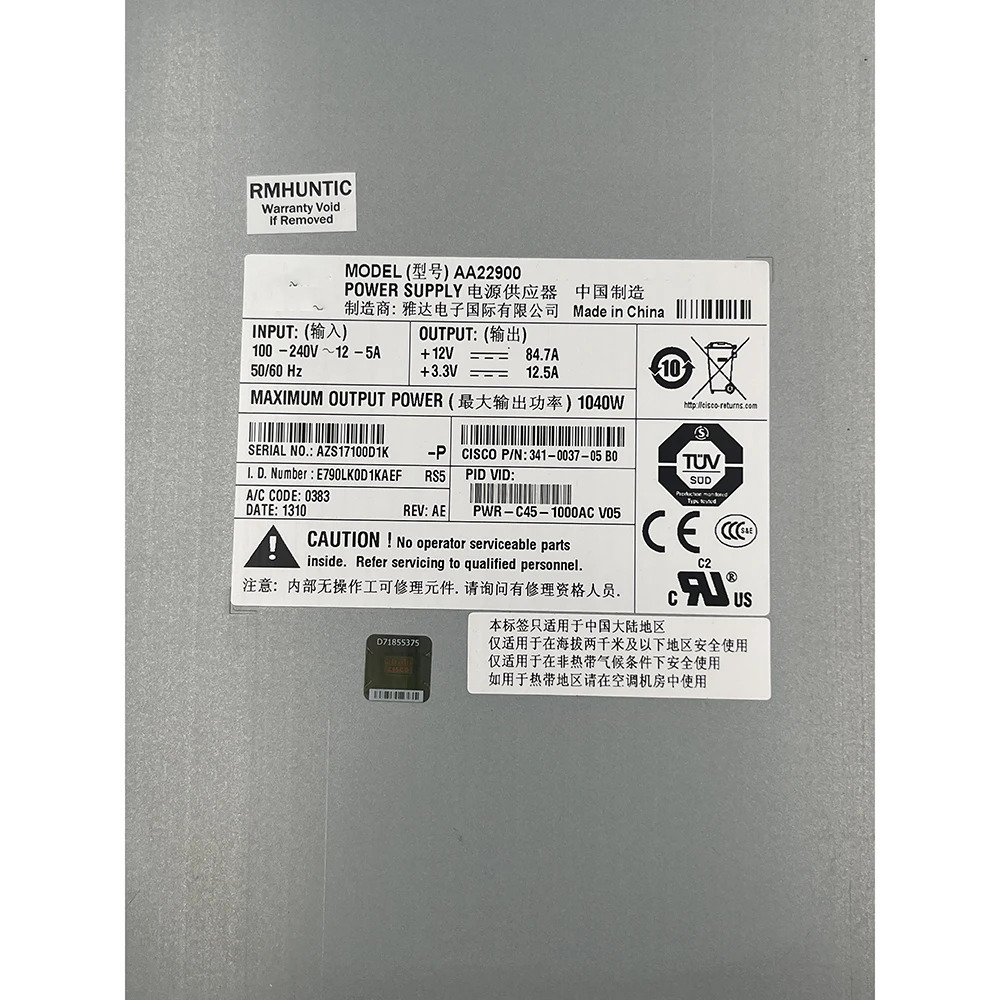AA22900 PWR-C45-1000AC전원공급장치 341-0037-05 1040W 작동