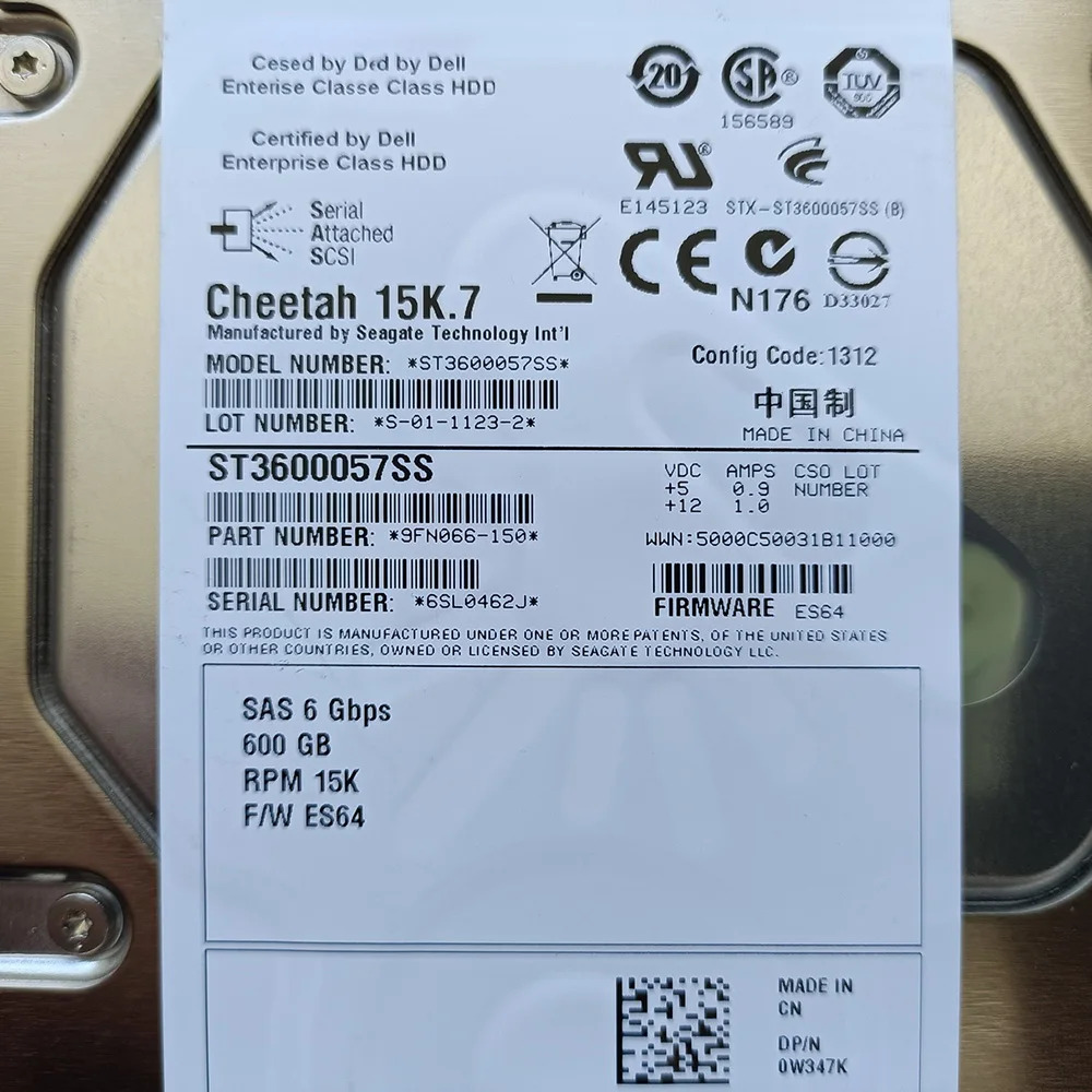 델 0W347K W347K ST600G 3600057 SS 15K 3.5인치 SAS HDD
