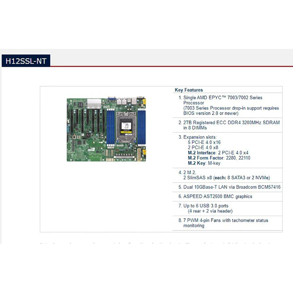 Supermicro 마더보드 단일 소켓 서버 EPYC7002 기가비트 이더넷 포트는 4GPU IPFS H12SSL-NT를 지원