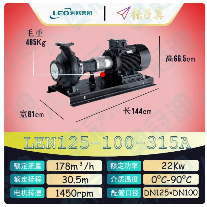 LEO LEN 수평 엔드 흡입 원심 펌프 LEN125-100-315 30KW LEN125-100-315A 22KW LEN125-100-315B