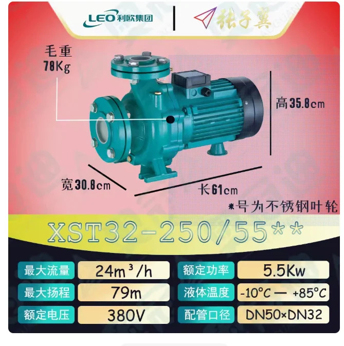 LEO XST 표준 수평 원심 워터 펌프 2단 스테인레스 스틸 임펠러 XST32-250/55xx XST32-250/75xx