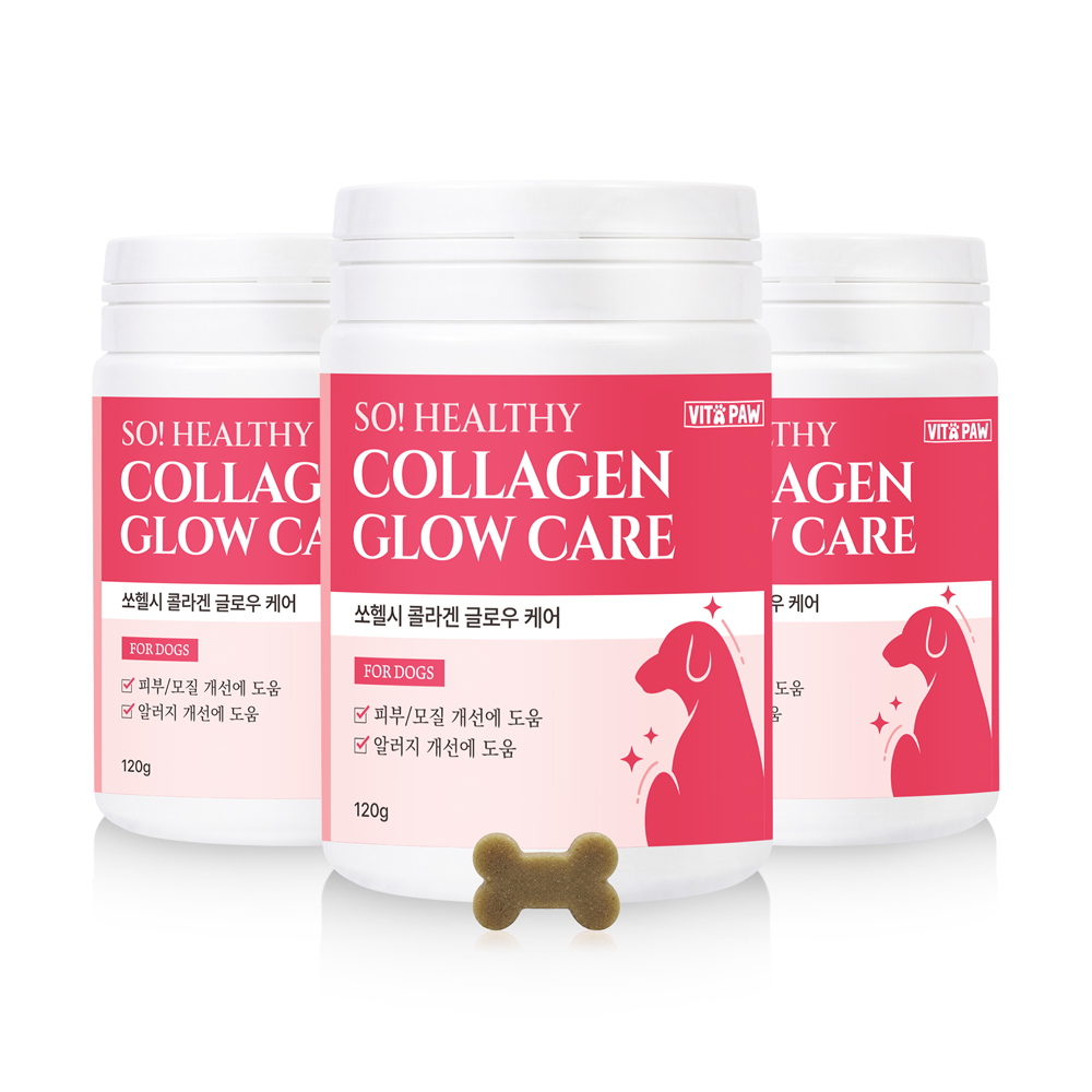 비타파우 강아지 피부 영양제 모질 털 알러지 각질 습진 건조 보습 콜라겐 120g, 3개 - 상품 이미지