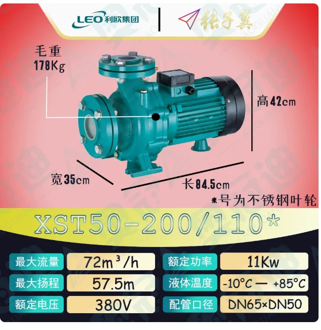 LEO XST 표준 수평 원심 워터 펌프 스테인레스 스틸 임펠러 XST40-250/150x XST50-200/92x XST50-200/110x