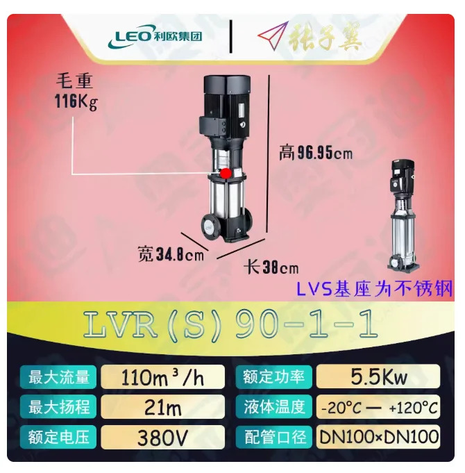 LEO LVR/LVS90 스테인레스 스틸 수직 다단 펌프 LVR90-1-1 LVS90-1-1 LVR90-1 LVS90-1 LVR90-2-2 LVS90-2 LVR90-2