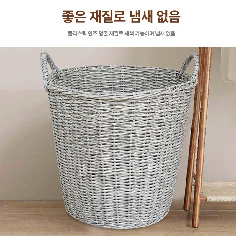 왕골바구니 원형 수납 정리함 천연 수공예 다용도 보관 인테리어 소품 - 상세 이미지 3