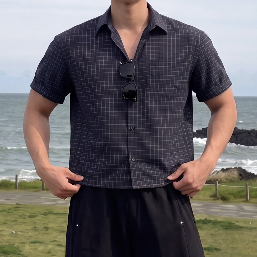 남자반팔남방 남성여름체크남방 이미지 8