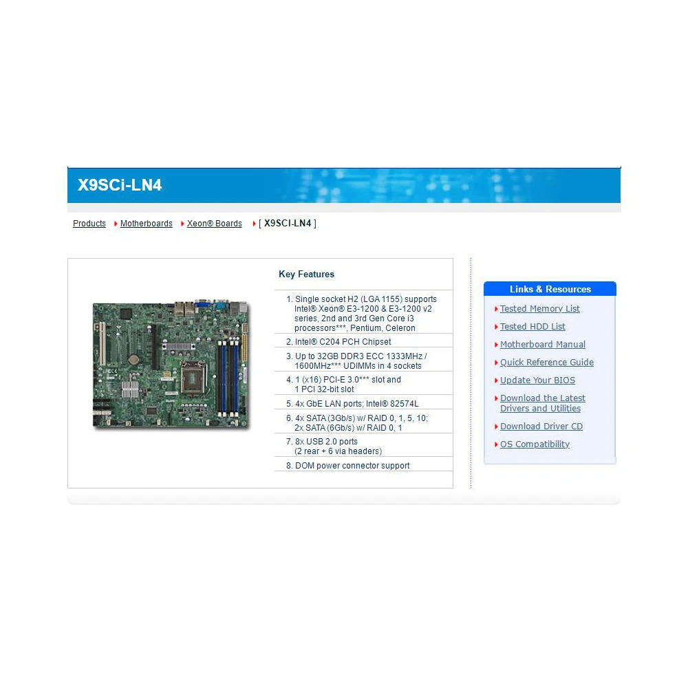Supermicro 서버 워크스테이션 마더보드용LGA1155는 intel호환 Xeon E3-1200 V2 시리즈 X9SCI-LN4를 지원