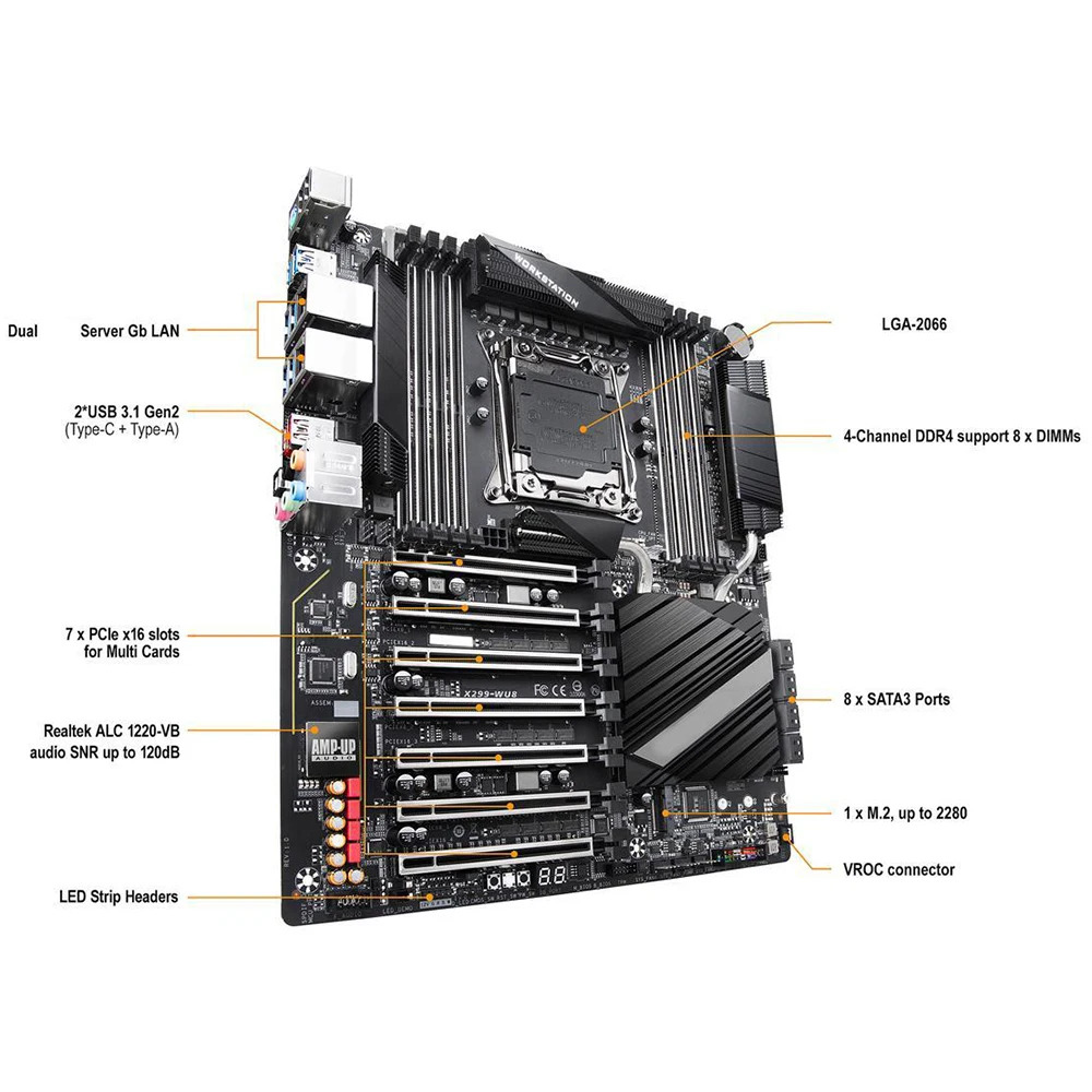 X299 X299-WU8 마더보드 LGA2066 DDR4 256GB E- PCI-E X16 3.0