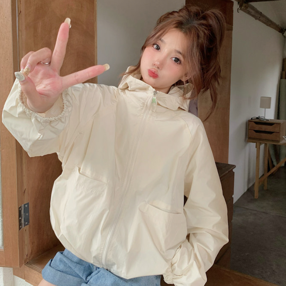 OHS-CWAJ6688 메쉬안감 루즈핏 후드 바람막이 - 상품 이미지
