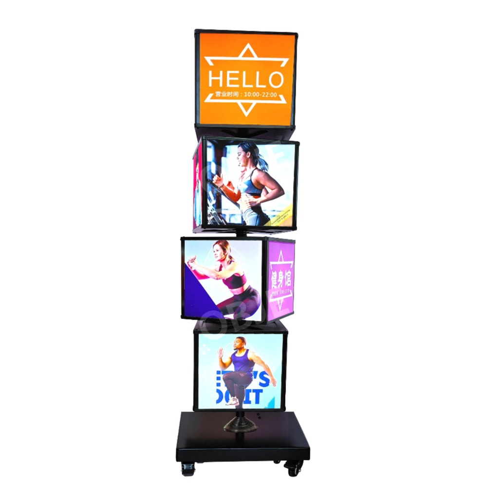 회전간판 스탠드 4면 라이트박스 광고 LED 조명 미용실 이발소 바버샵 싸인볼 간판 - 상품 이미지