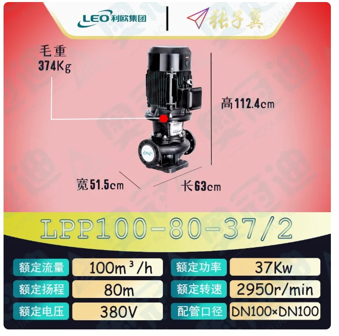 LEO LPP 바닥판이 없는 수직 파이프라원심 순환 펌프 LPP100-80-37/2 LPP100-70-30/2 LPP100-60/50-22/2