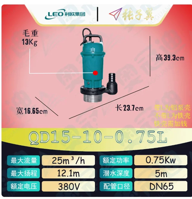LEO QDX 소형 수펌프 철 쉘 3상 380V QX15-10-0.75 QX25-6-0.75 QX1.5-32-0.75 QX40-6-1.1 QX15-14-1.1 QX10-18