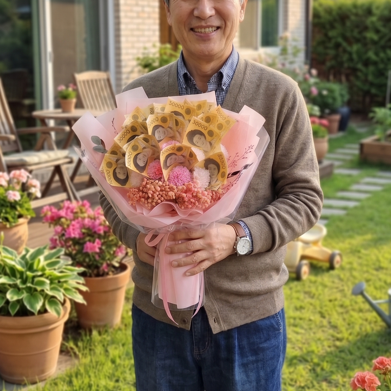 비누꽃 카네이션 어버이날 스승의날 꽃다발 선생님 돈다발 선물 보라카네이션장미15송이 - 상세 이미지 3