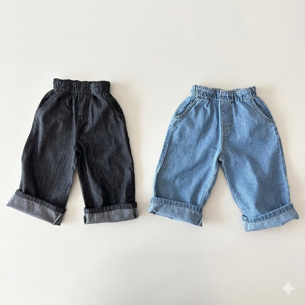 아동 썸머 와이드 데님팬츠 허리 밴딩 유아 아기 키즈 여름 긴 청바지 오도도 - 상품 이미지
