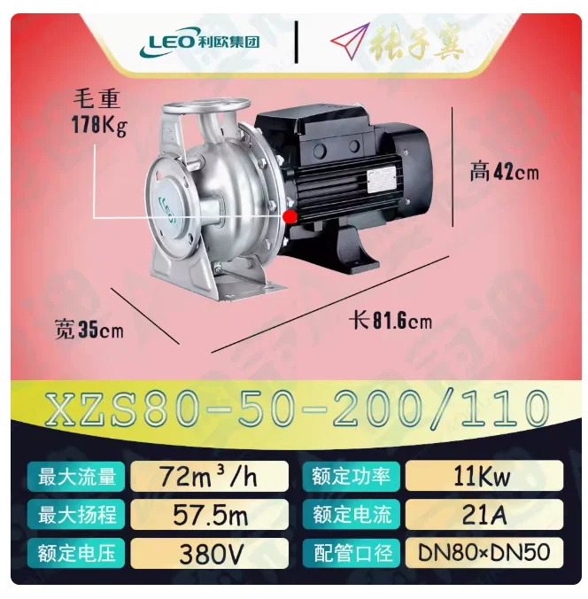 LEO XZS 스테인레스 스틸 엔드 흡입 수평 원심 워터 펌프 3상 380V XZS80-50-200/92 50-200/110 100-65-200/150