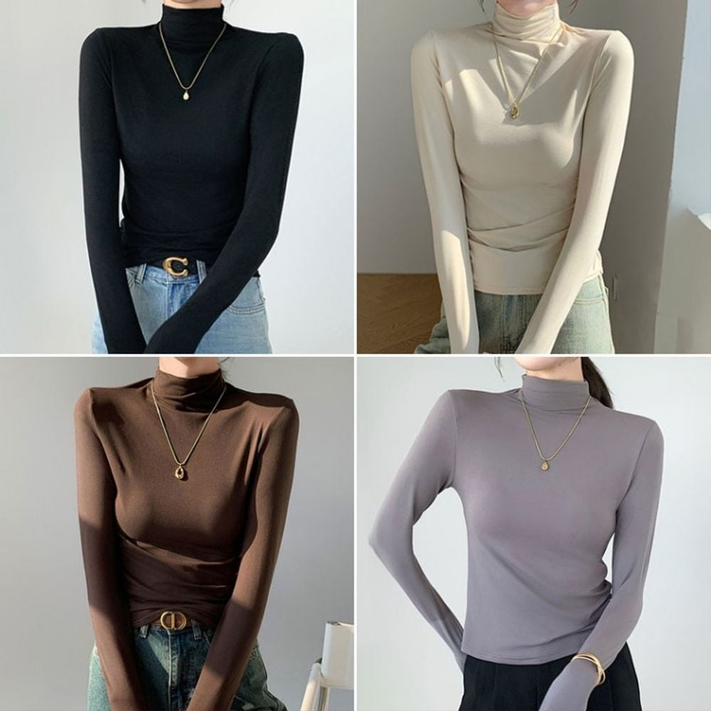 가을 겨울 여성 여자 반폴라 폴라티 목폴라 이너 긴팔 티셔츠 터틀넥 베이직 기본 - 상품 이미지