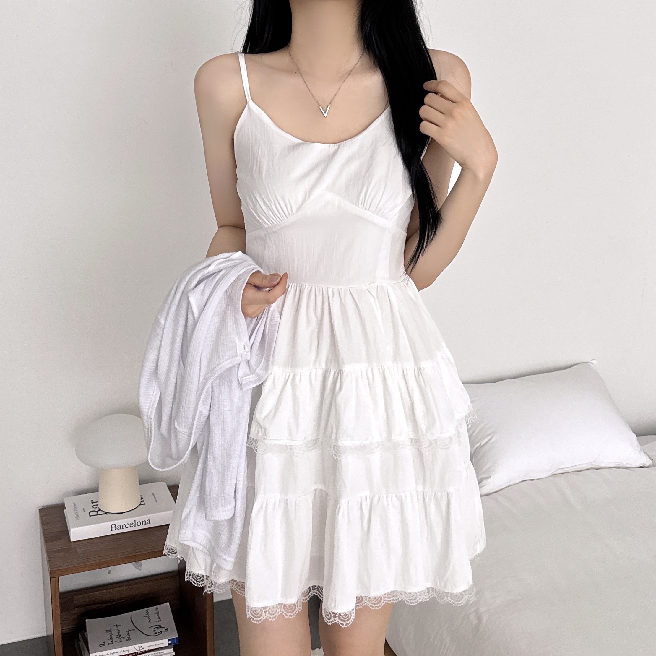 스퀘어넥 캉캉 플레어 A라인 레이어드 여리핏 나시 미니 원피스 - 상품 이미지