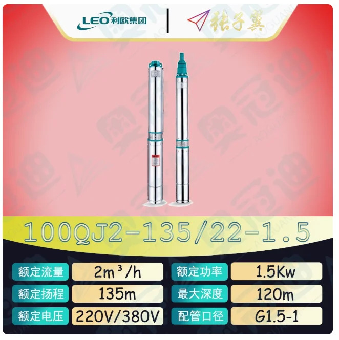 LEO QJ 깊은 우워터펌프 하이 리프트 스테인레스 스틸 단상 220V 100QJ2-135/22-1.5D 100QJ2-184/30-2.2D 100QJ4-28/5-0.37D