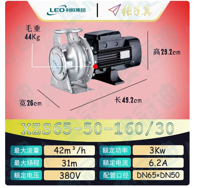 LEO XZS 스테인레스 스틸 엔드 흡입 수평 원심 워터 펌프 3상 380V XZS65-50-160/30 65-50-160/40 80-65-125/30