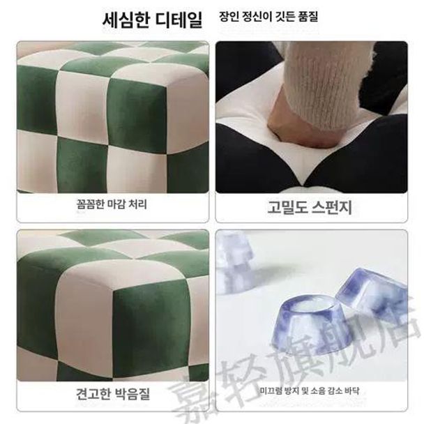 체커보드 의자 스툴 벨벳 디자인 사각 벤치 북유럽 체어 거실 패브릭 좌식 모던 양털 - 상세 이미지 2