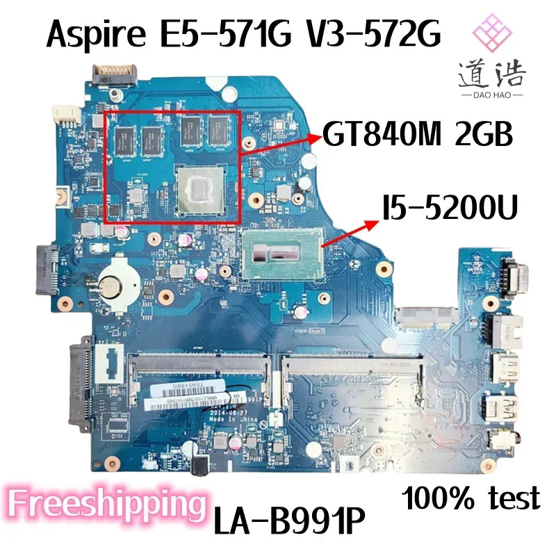 LA-B991P Acer Aspire E5-571G V72G 노트북 마더보드 A5WAH NBMLC11007 I5-5200U CPU 840M 2GB GPU DDR3 완전 작동