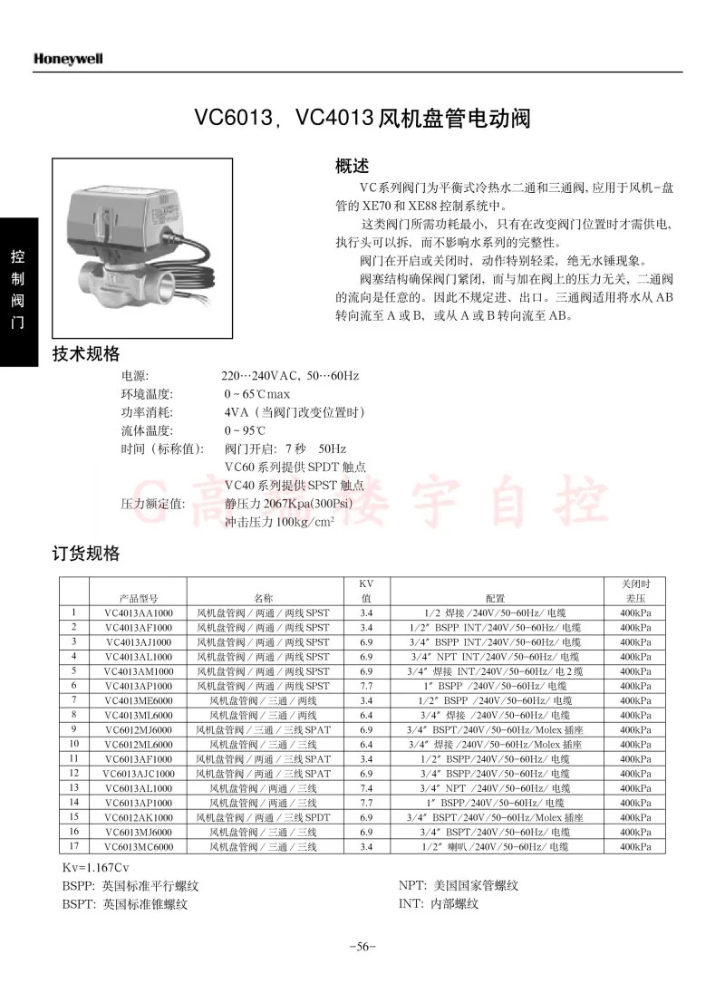 VN4013 시리즈 VN6013AJC1000T 팬 코일 전기 양방향 밸브 VC6013