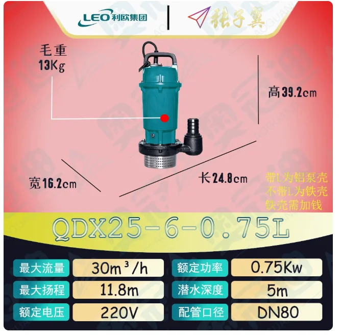 LEO QDX 소형 수펌프 단상 220V 알루미늄 쉘 QDX15-10-0.75L QDX1.5-32-0.75L QDX25-6-0.75L QDX15-14-1.1L