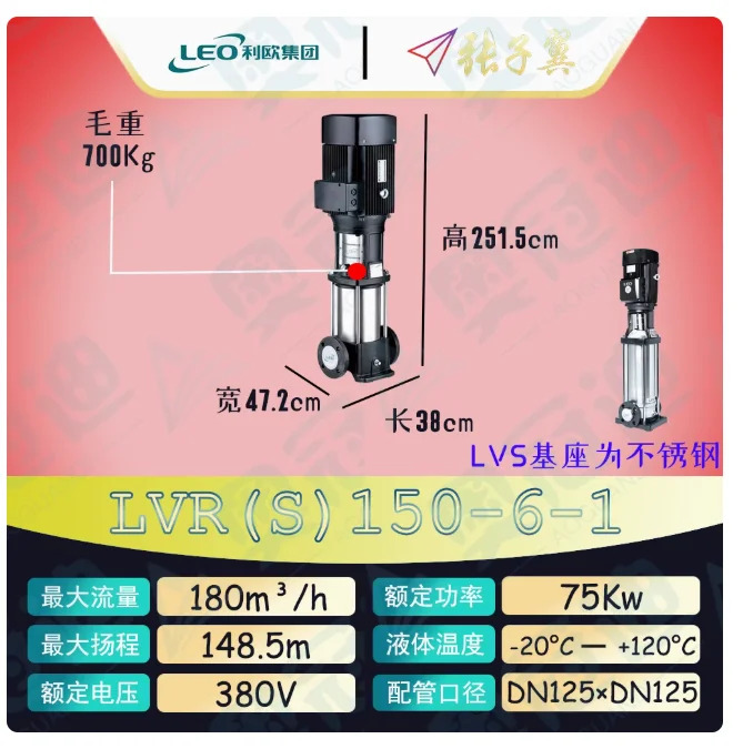 LEO LVR/LVTS150 스테인레스 스틸 수직 다단 펌프 LVR150-6-2 LVS150-6-2 LVR150-6-1 LVS150-6-1 LVR150-6 LVS150-6