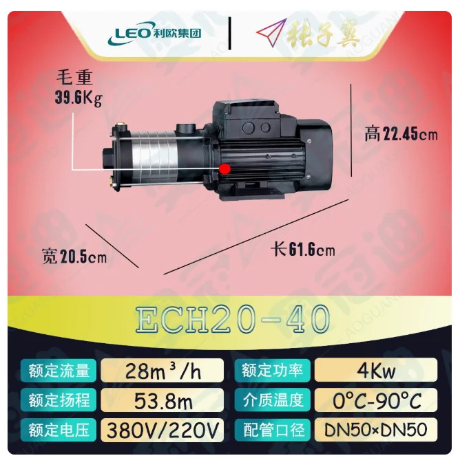 LEO ECH 스테인레스 스틸 수평 다단 원심 워터 펌프 3상 380V ECH20-10 ECH20-20 ECH20-30 ECH20-40