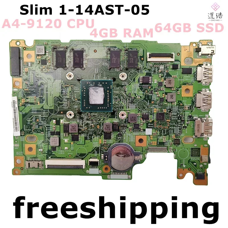 19730-1 Lenovo호환 Ideapad Slim 1-14AST-05 노트북 마더보드 5B20S43144 A4-9120 CPU 64GB SSD 메인보드 완전 작동 리퍼