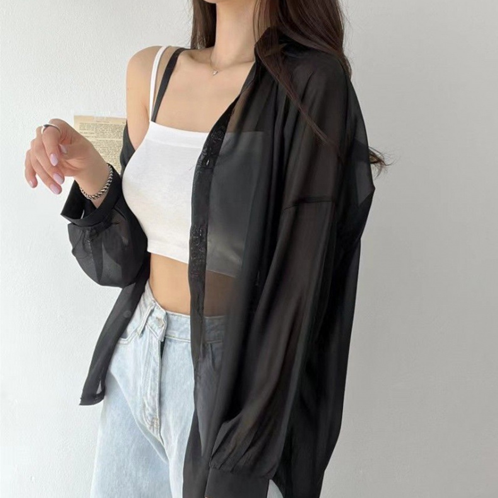 CWTT0023 루즈핏 시스루 여성 여름 셔츠 자외선차단 데일리 - 상품 이미지