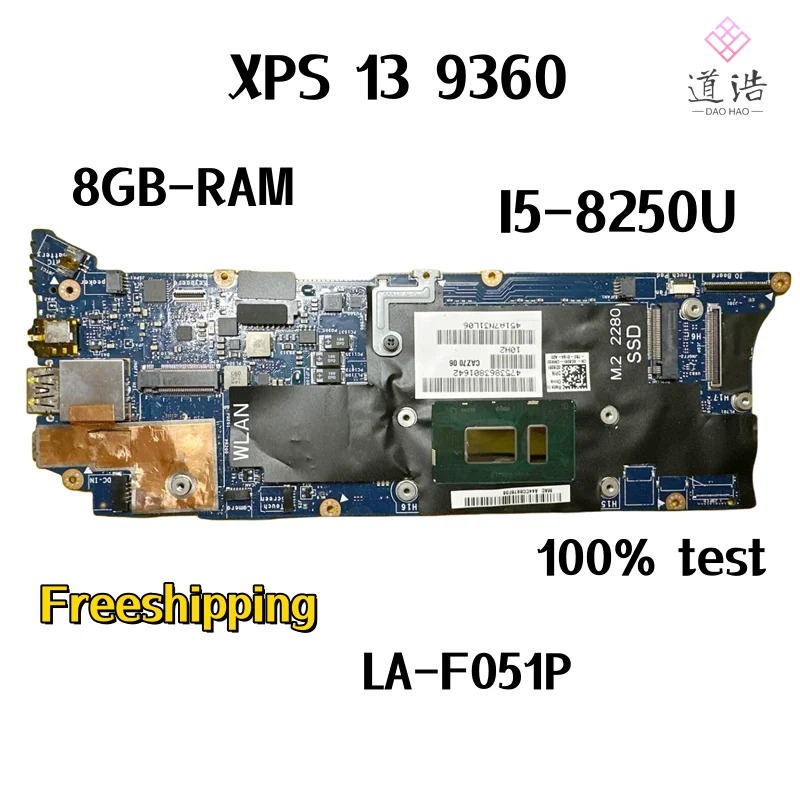 CN-0D8261 델 XPS 13 9360 노트북 마더보드 LA-F051P 0D8261 D8261 I5-8250U CPU 8GB-RAM 메인보드 완전 작동