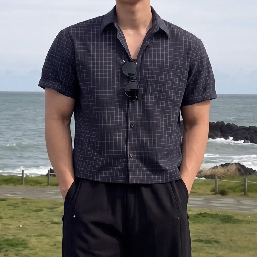 남자반팔남방 남성여름체크남방 - 상세 이미지 4