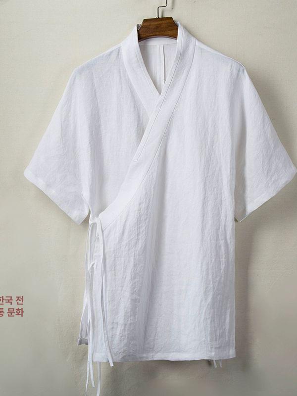 남자 생활한복 린넨 계량 저고리 여름 법복 반팔 개량 화이트 M - 상세 이미지 3